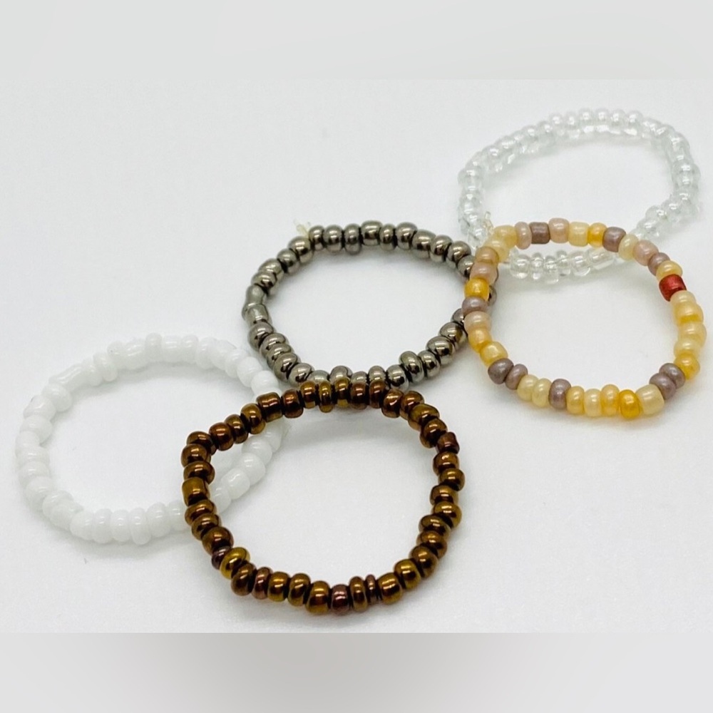 Neutral Gold Beaded Rings Boho Fall Y2K Coastal Beach Eclectic Festival - Picture 2 of 5